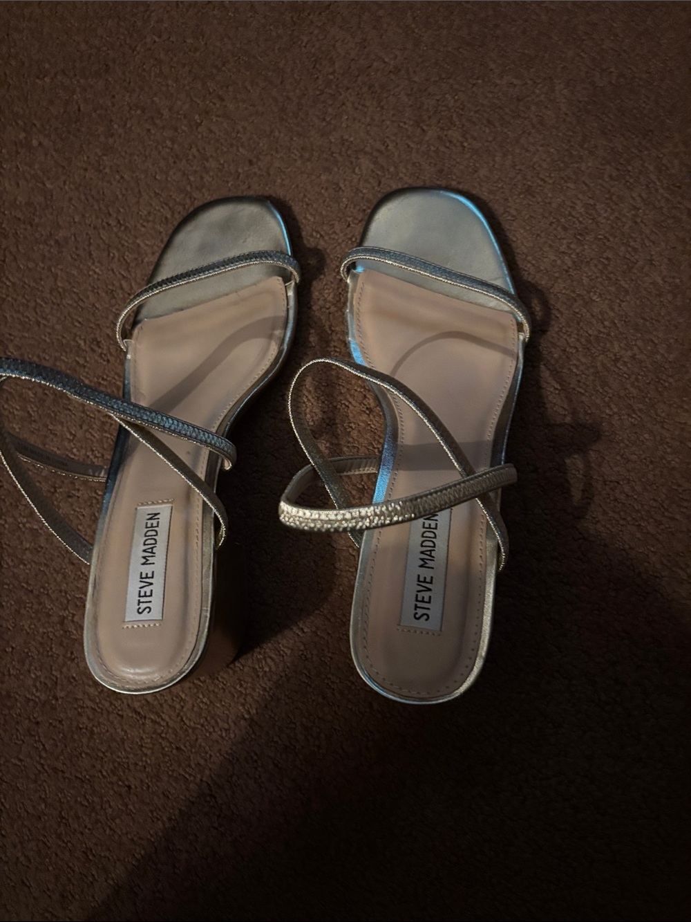Steve Madden Silver Strappy Low Block Heel Sandals